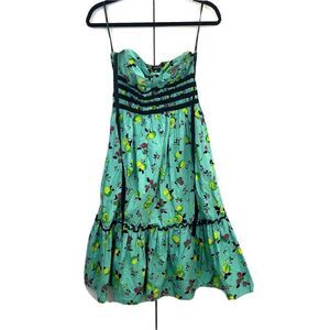 Betsey Johnson VTG Halter Dress women 6 Cotton Smocked Tiered Novalty Rockabilly